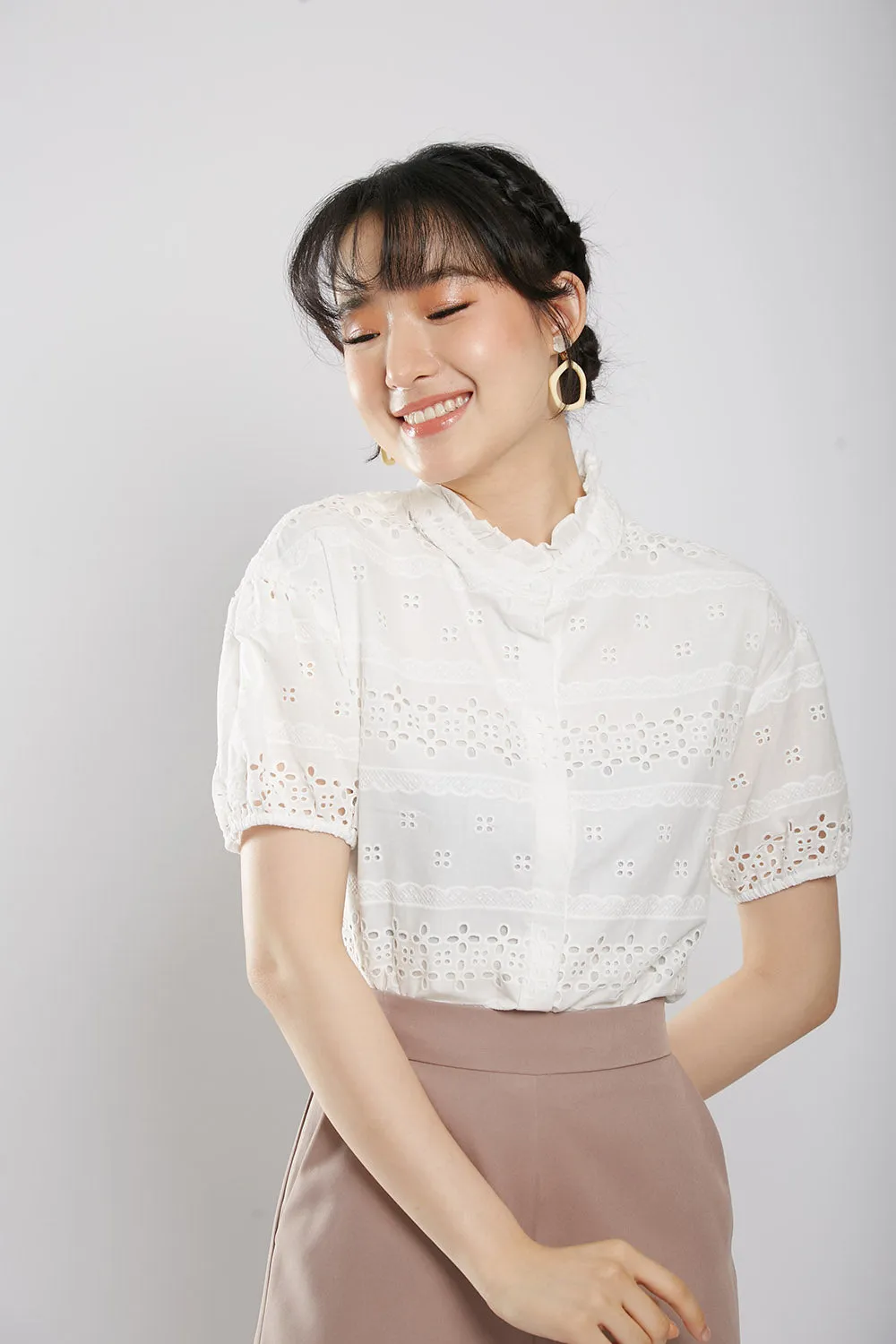 Chalina Blouse in White Eyelet