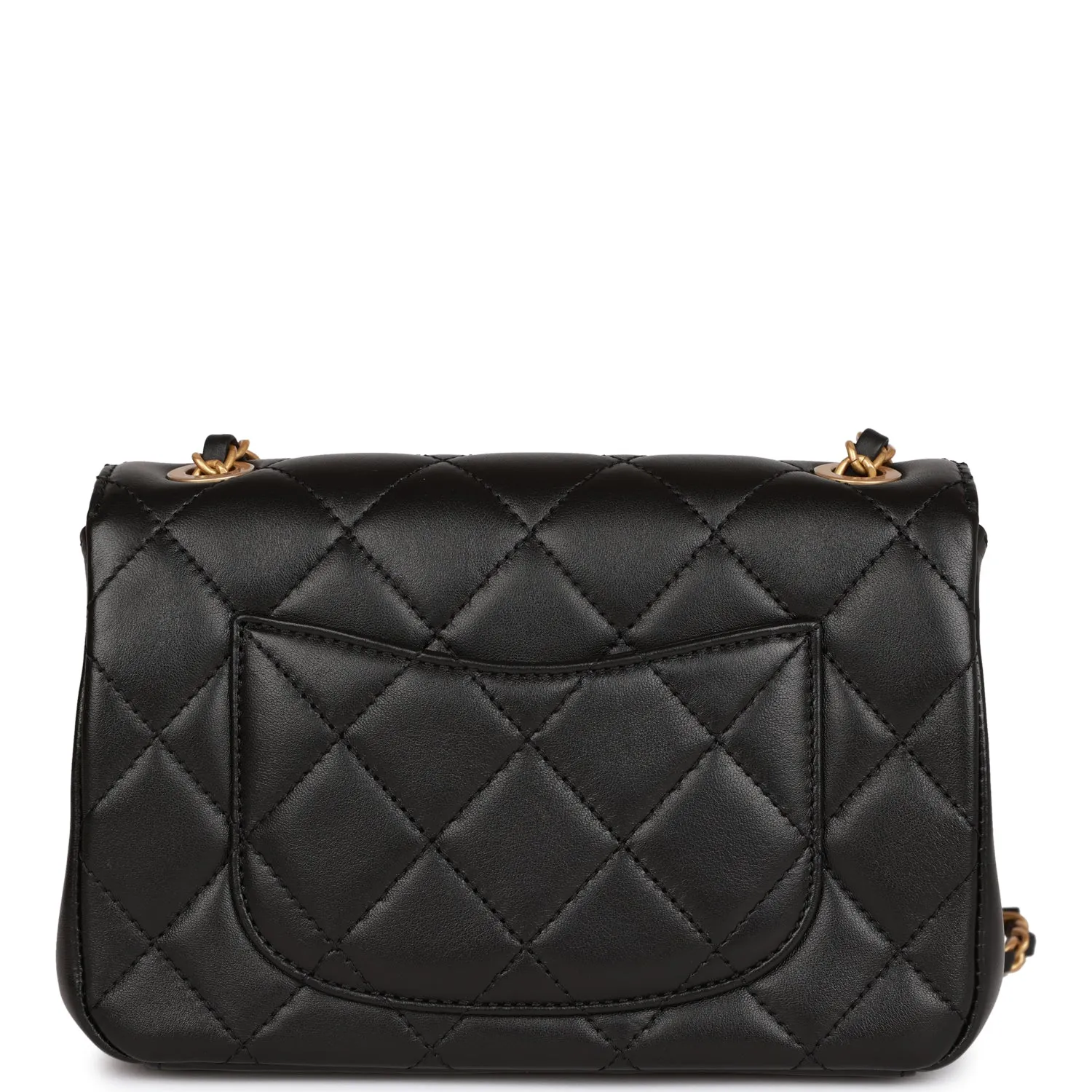 Chanel Monaco Mini Flap Bag Black Lambskin Antique Gold Hardware