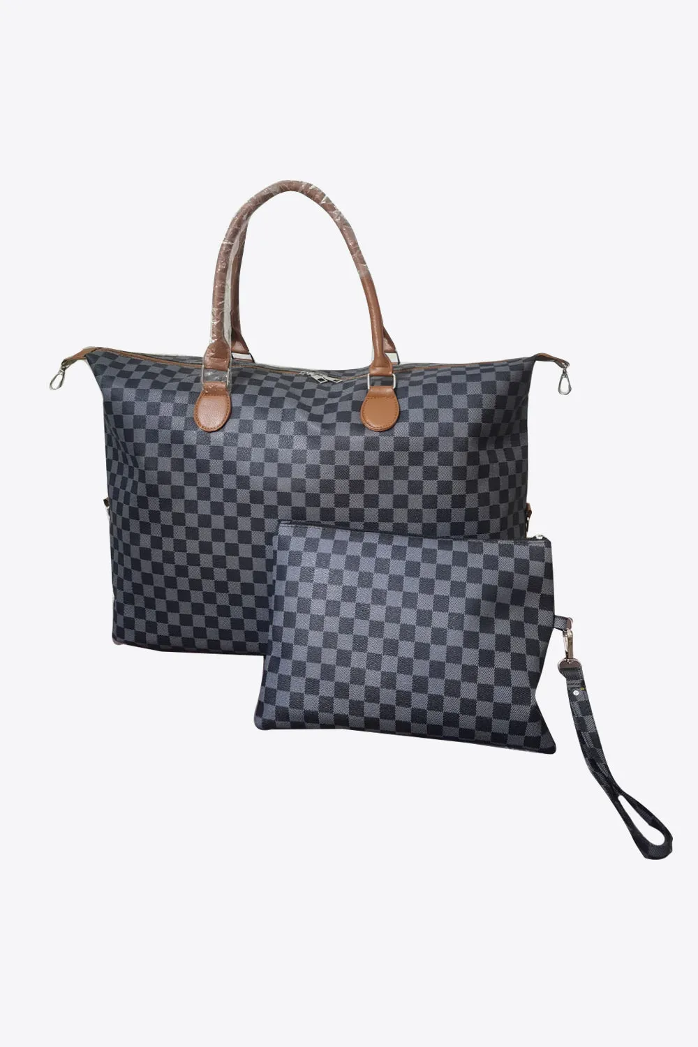 Checkered Two-Piece Vegan Leather Bag Set