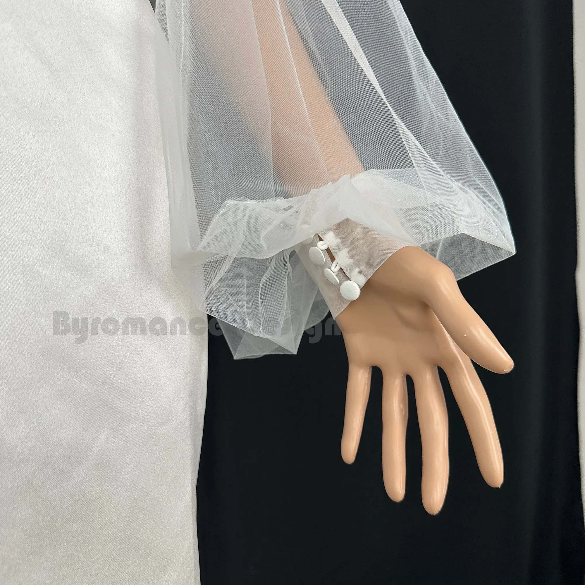 Classic 3568Sheer tulle button up  detach wedding sleeve, bridal sleeve