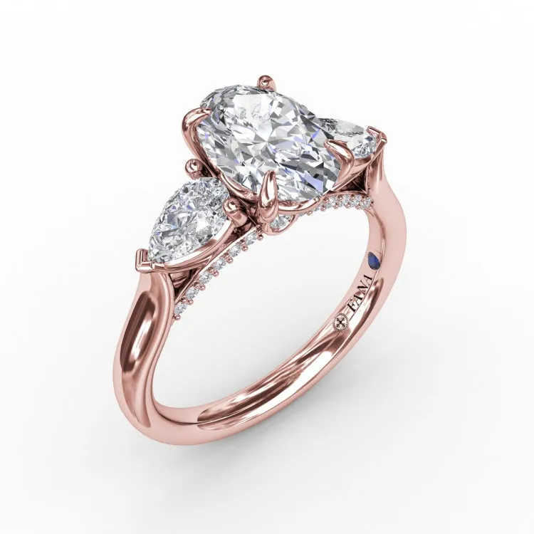 Classic Three-Stone Oval Engagement Ring With Pear-Shape Side Stones