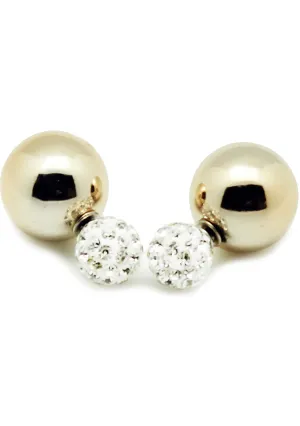 Crystal Disco Ball Post Stud Earring in White/Gold