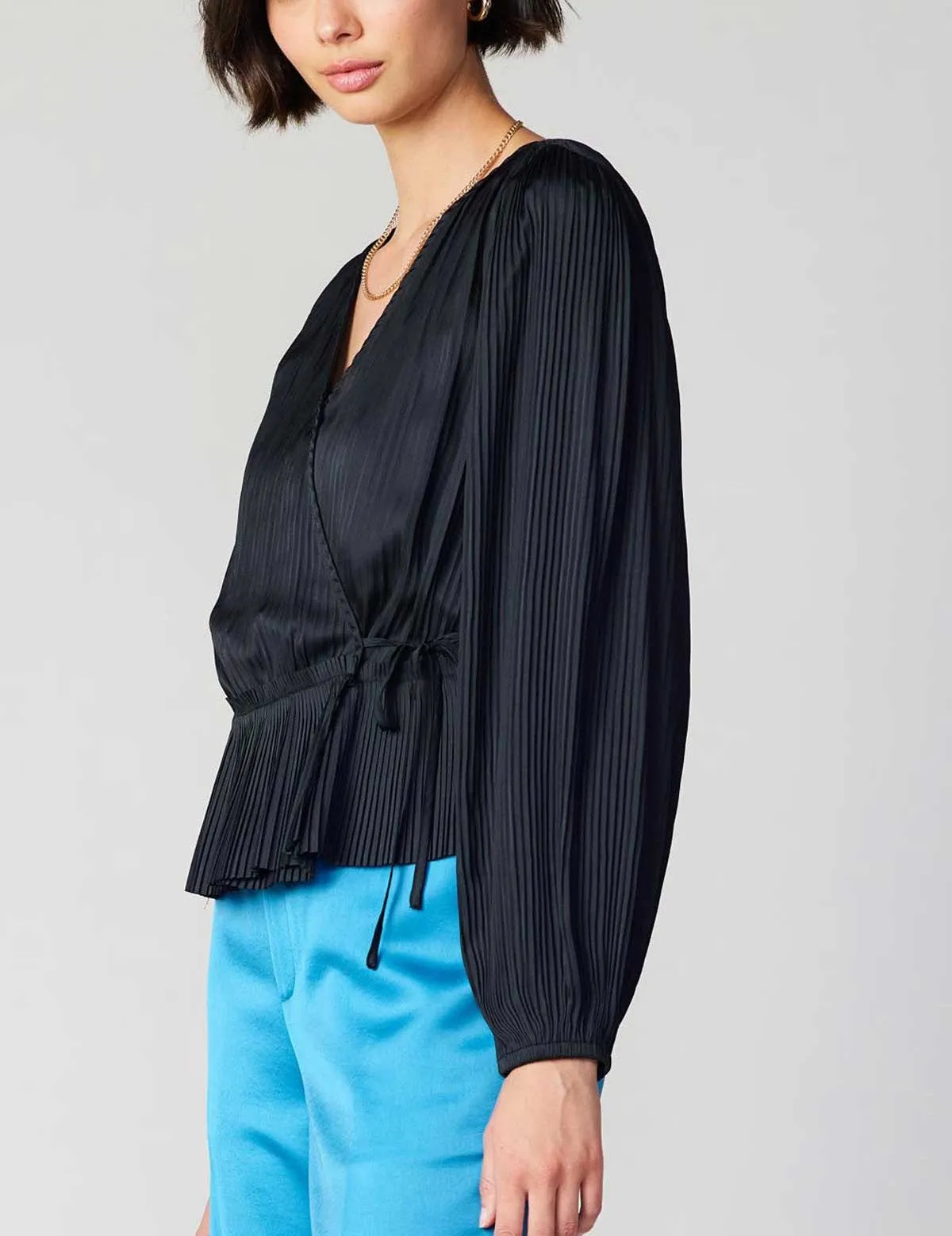 Current Air Pleated Wrap Blouse