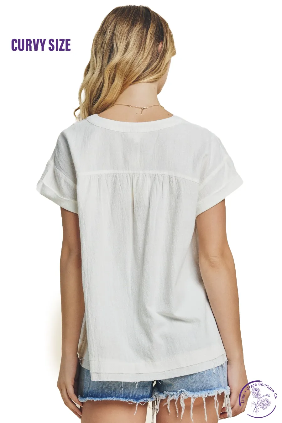 Curvy Off-White V-neck Blouse