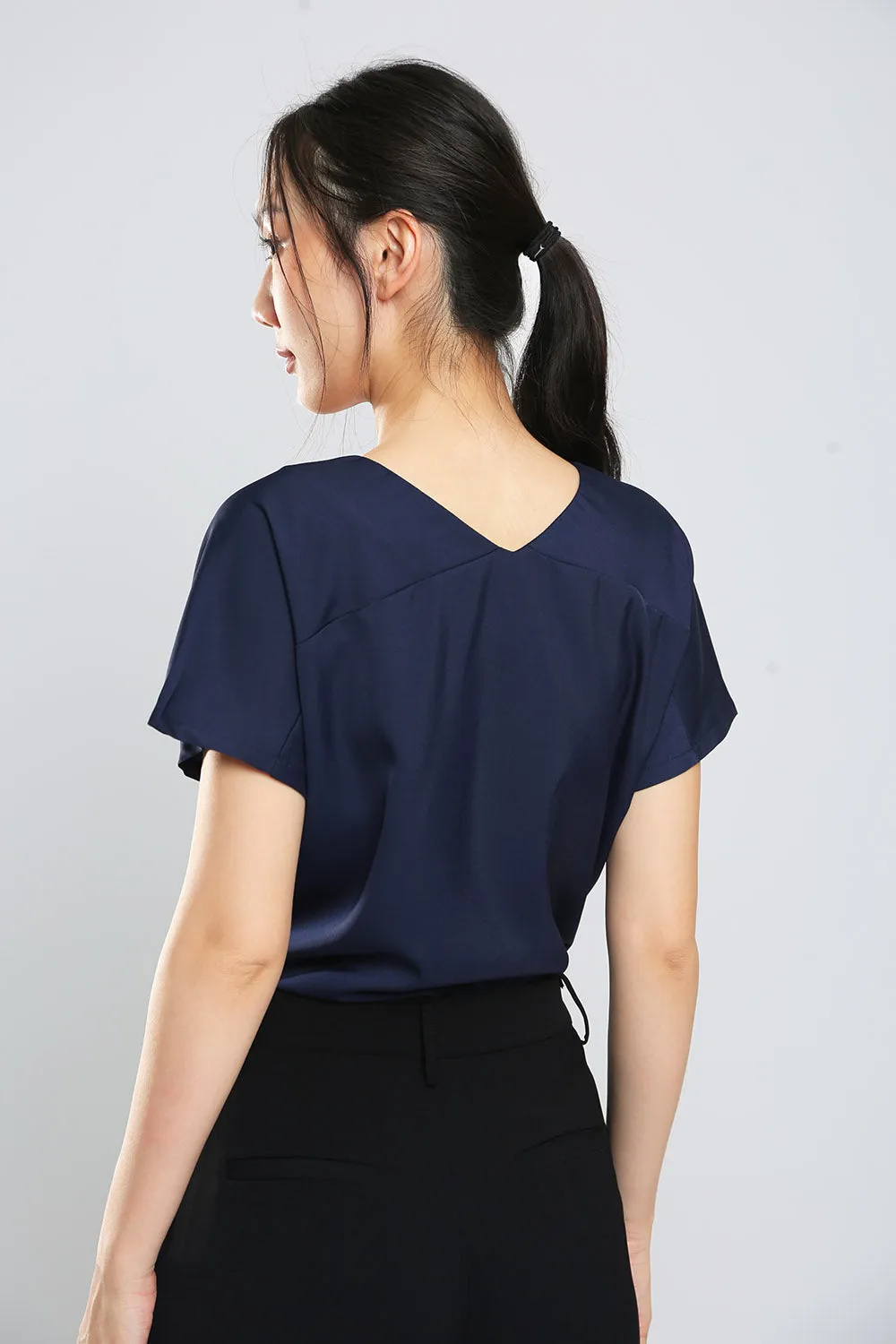 Danna V-Neck Top in Navy Blue