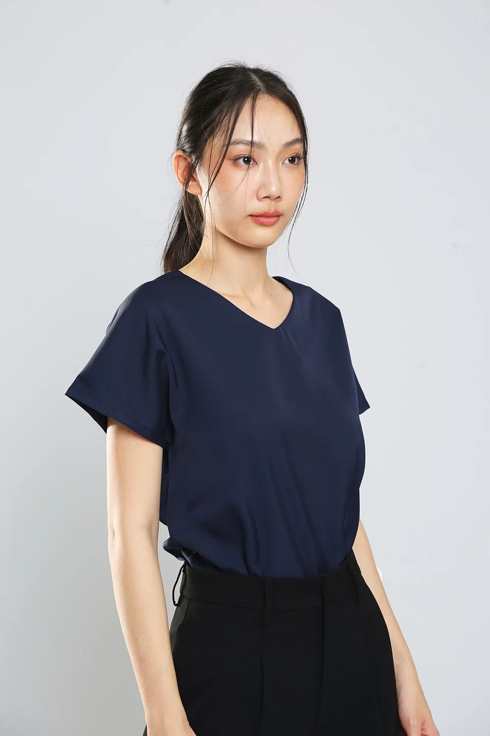 Danna V-Neck Top in Navy Blue