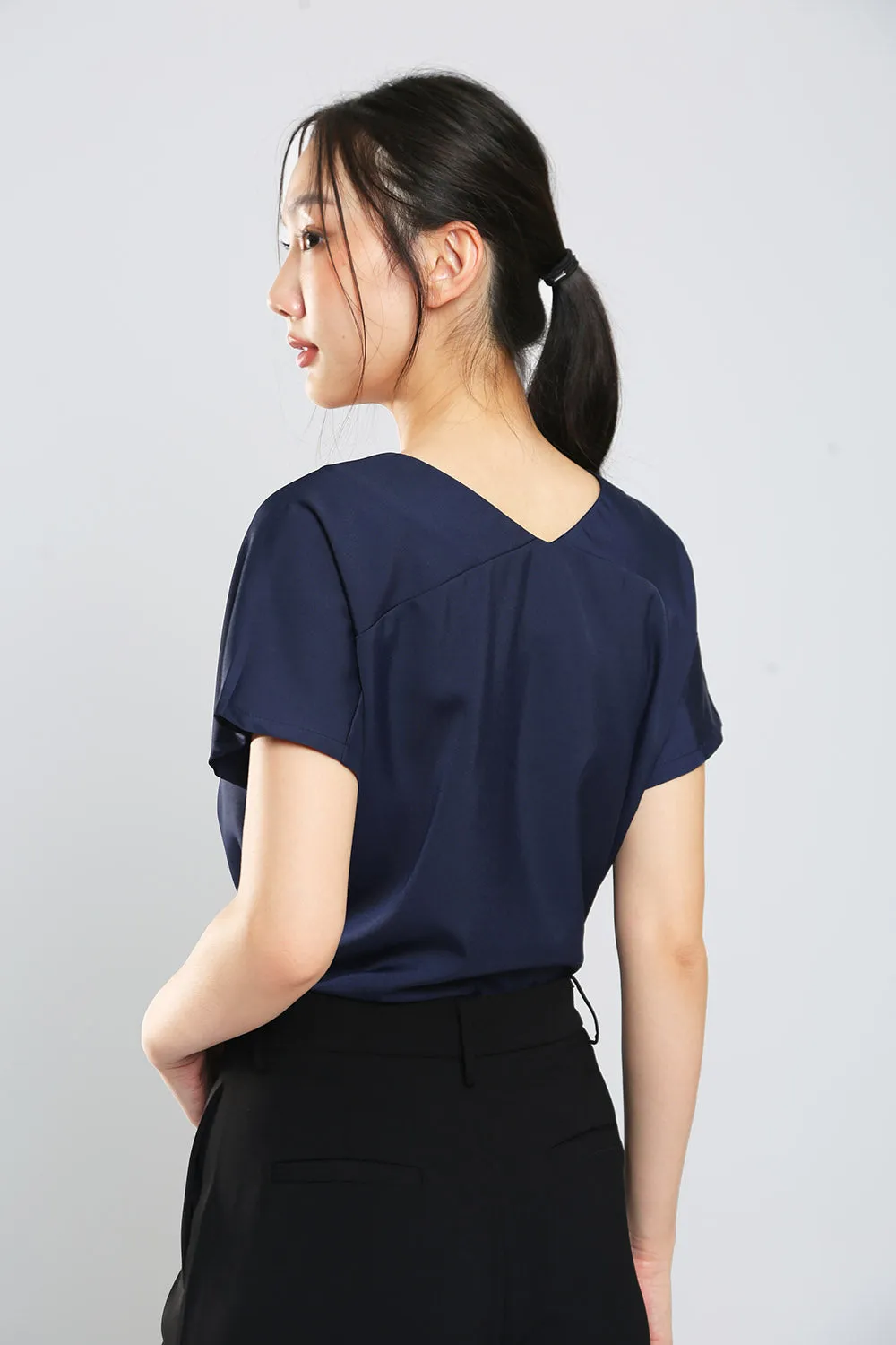 Danna V-Neck Top in Navy Blue