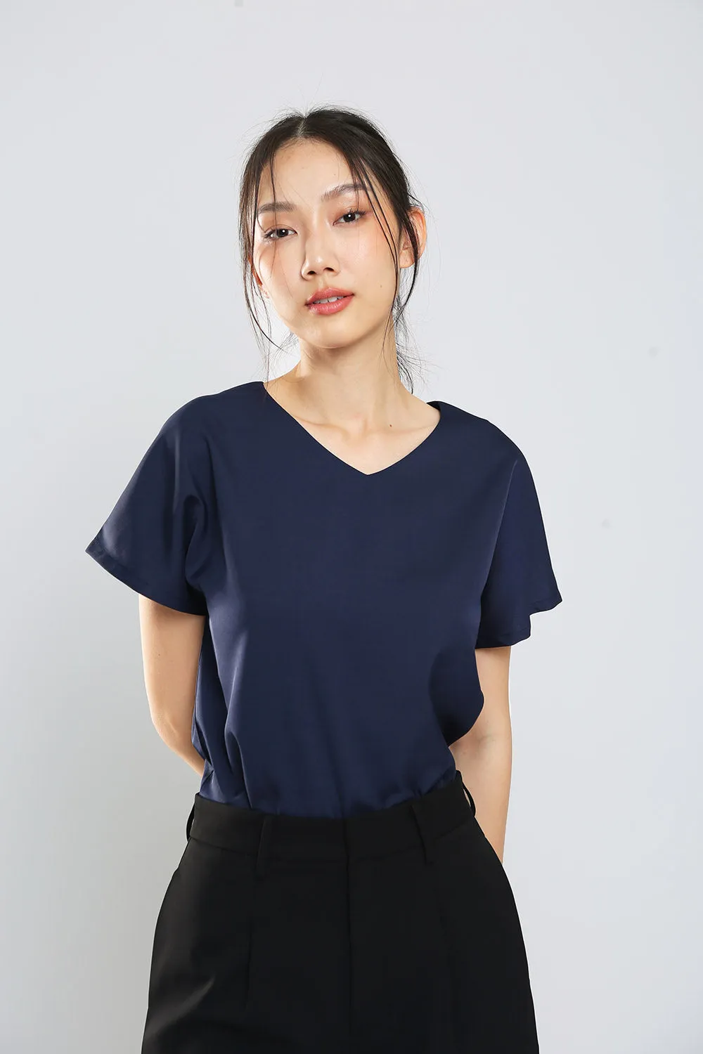 Danna V-Neck Top in Navy Blue