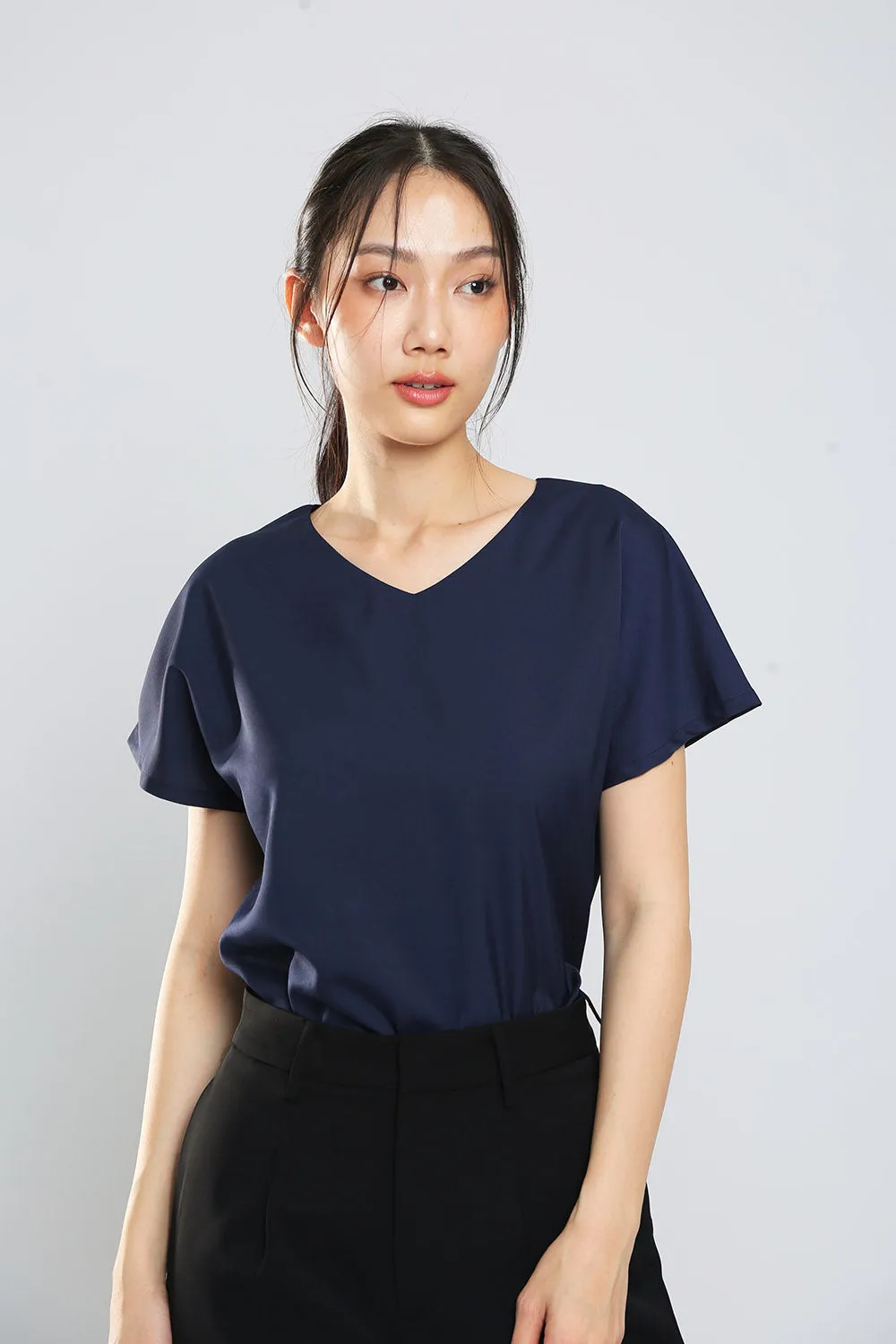 Danna V-Neck Top in Navy Blue