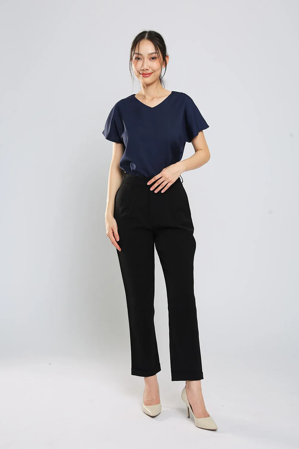 Danna V-Neck Top in Navy Blue