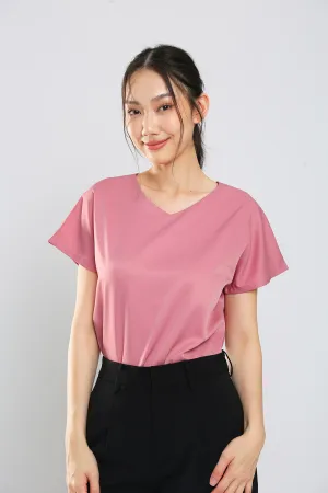 Danna V-Neck Top in Rose Pink