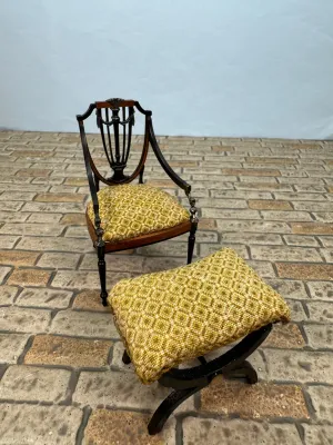 Dollhouse Miniature ~ Artisan Geoff Wonnacott Handmade 2 Piece Chair & Ottoman Set