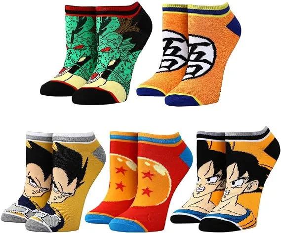 Dragon Ball Mixed Icon and Character Close Up 5-Pack Ankle Socks