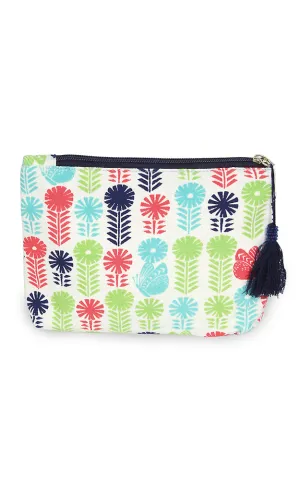 EAB0214 Navy Flower & Butterfly Print Tassel Cosmetic Pouch Bag