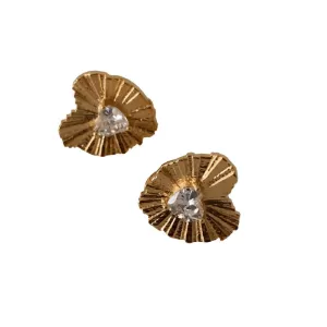 Elegant Gold Plated Sparkling Heart-Shaped Sunburst Stud Earrings