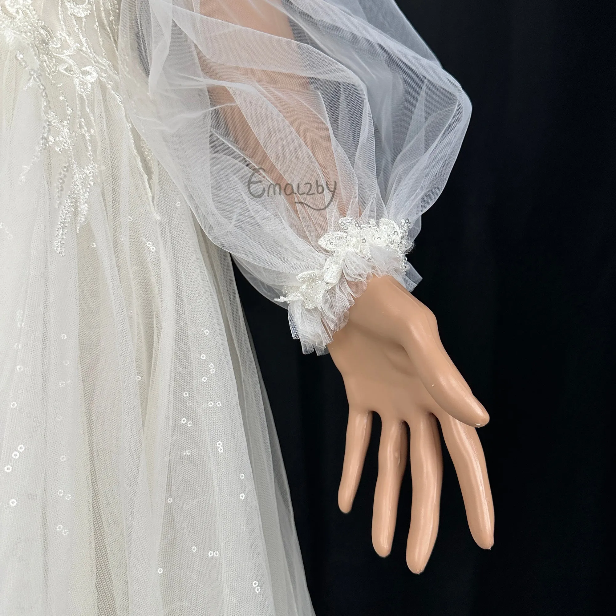 EMALZBY classic tulle detach wedding sleeve, beaded sequins bicep bridal sleeveS