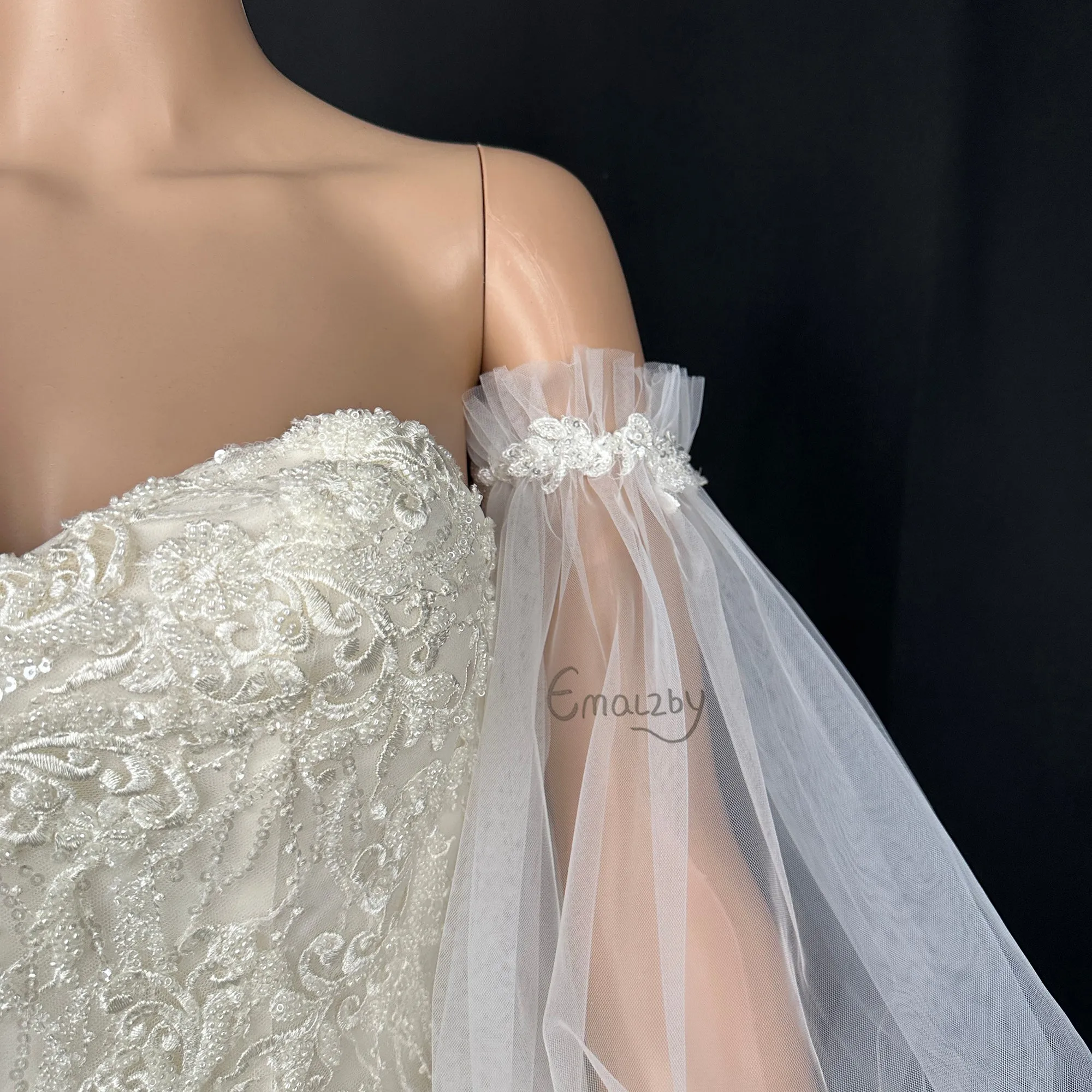 EMALZBY classic tulle detach wedding sleeve, beaded sequins bicep bridal sleeveS