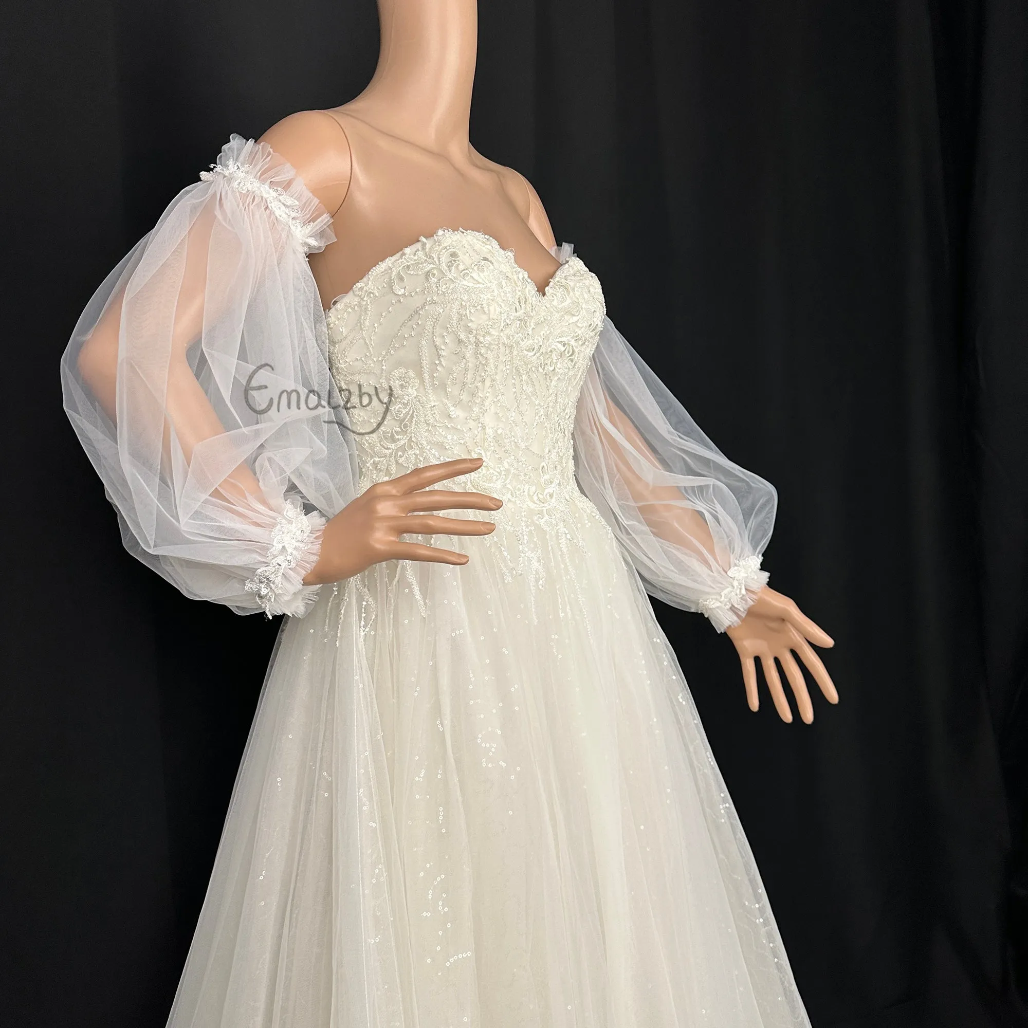 EMALZBY classic tulle detach wedding sleeve, beaded sequins bicep bridal sleeveS