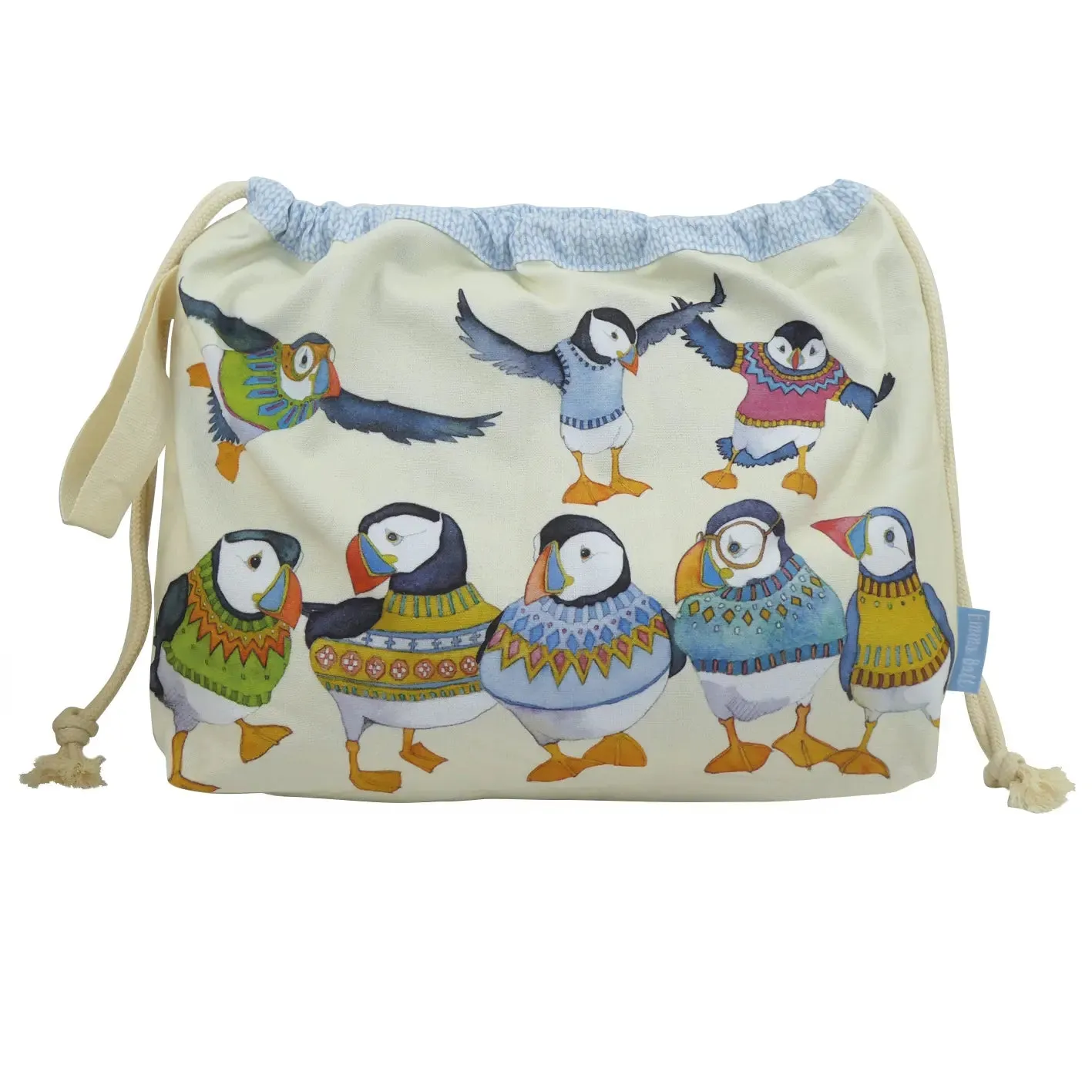 Emma Ball - Drawstring Bag - Woolly Puffins II