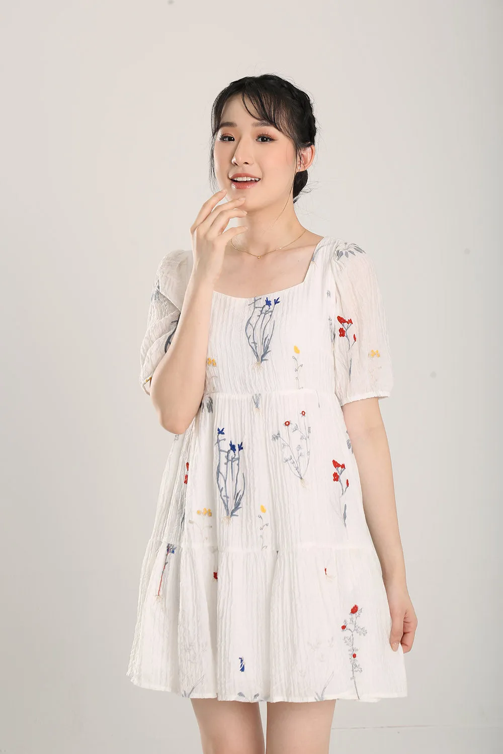 Erena Embroidered Dress in White