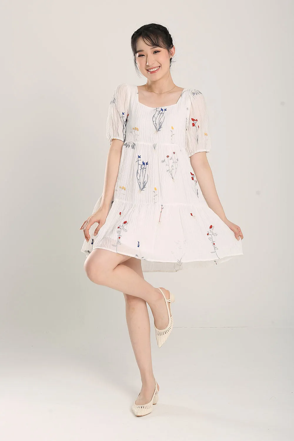 Erena Embroidered Dress in White