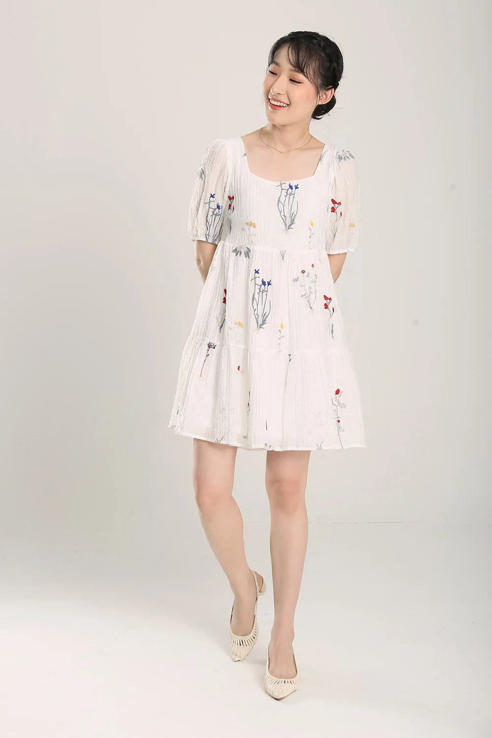 Erena Embroidered Dress in White