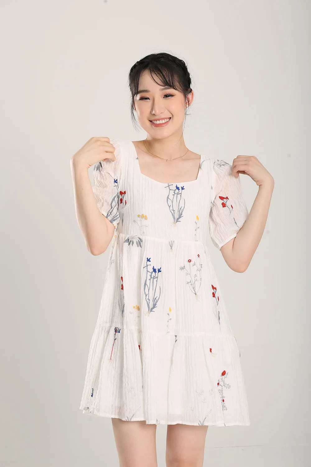 Erena Embroidered Dress in White