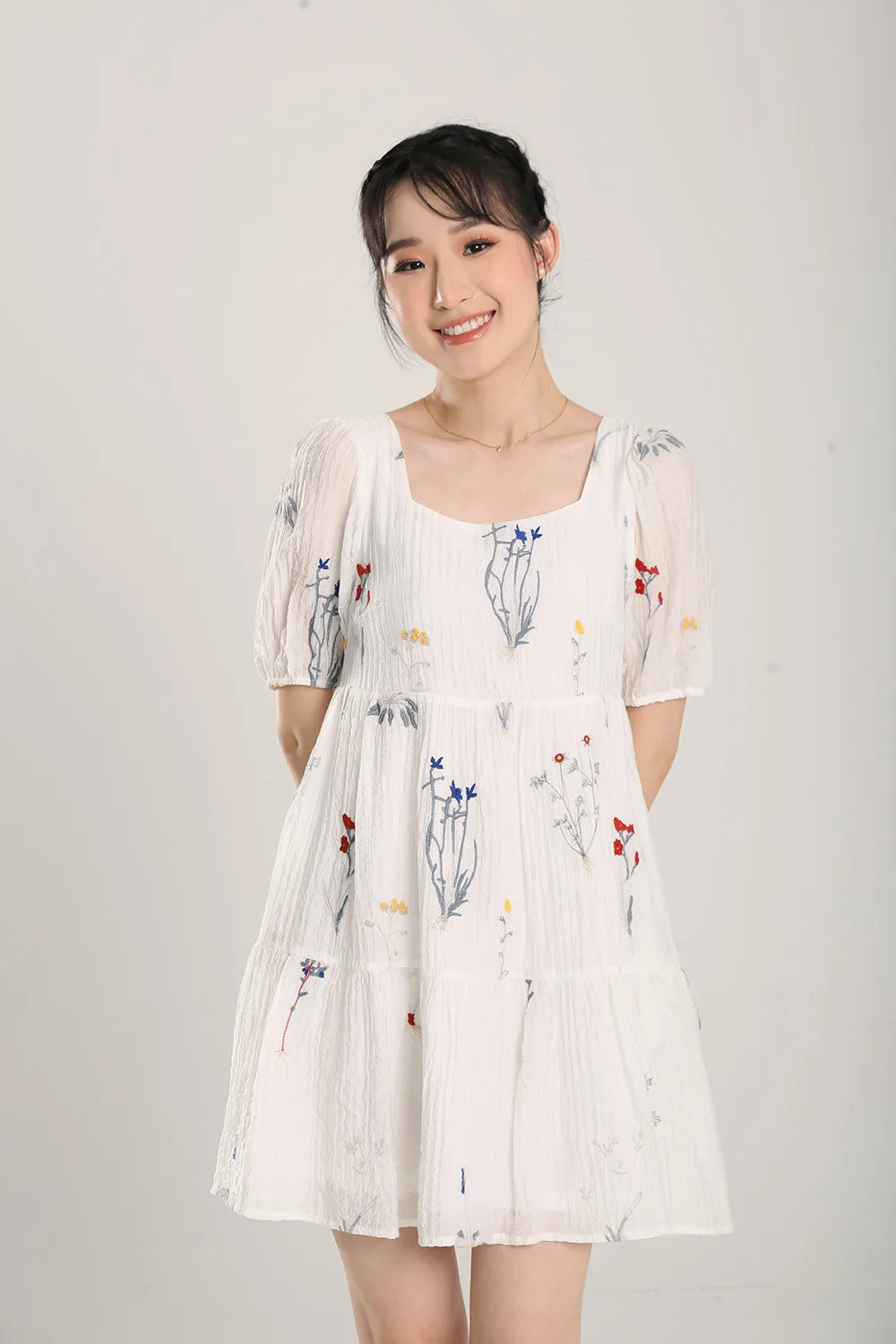 Erena Embroidered Dress in White