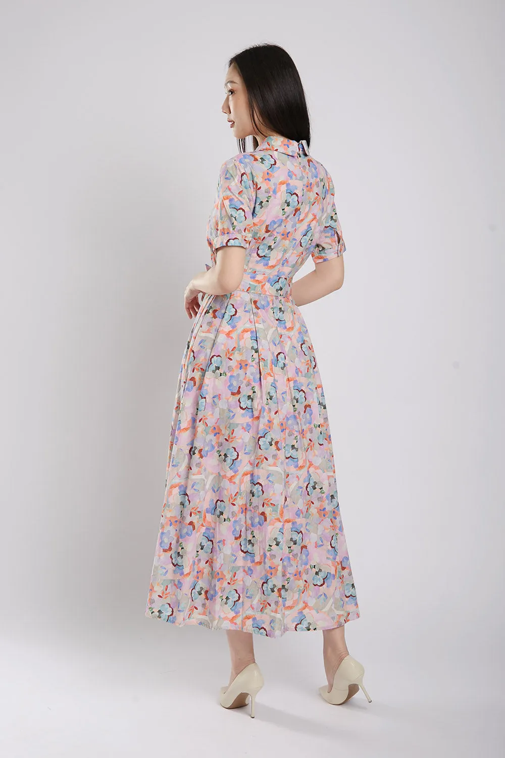 Erinn Collar Maxi Printed Dress in Purple Floral