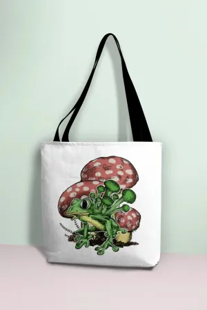 Frog Tote Bag, Mushroom Tote Bag, Frog and Toad Canvas Bag, Vintage Cottagecore Mushroom Lovers Dark Academia Reusable Bag, Pastel Goth Gift