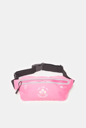 Girls Pink And Black Printed Waist Bag