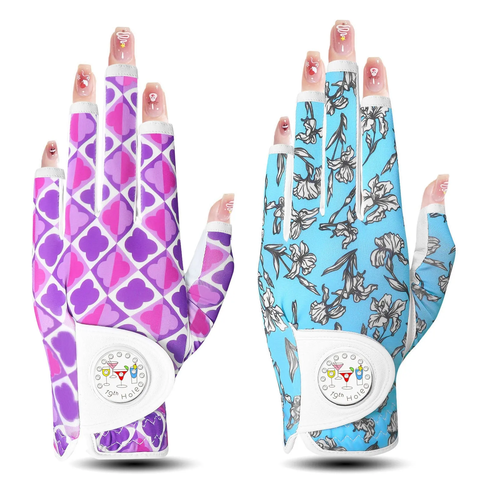 Golf Gloves Women Half Finger Blue Purple Combo 2 Pack