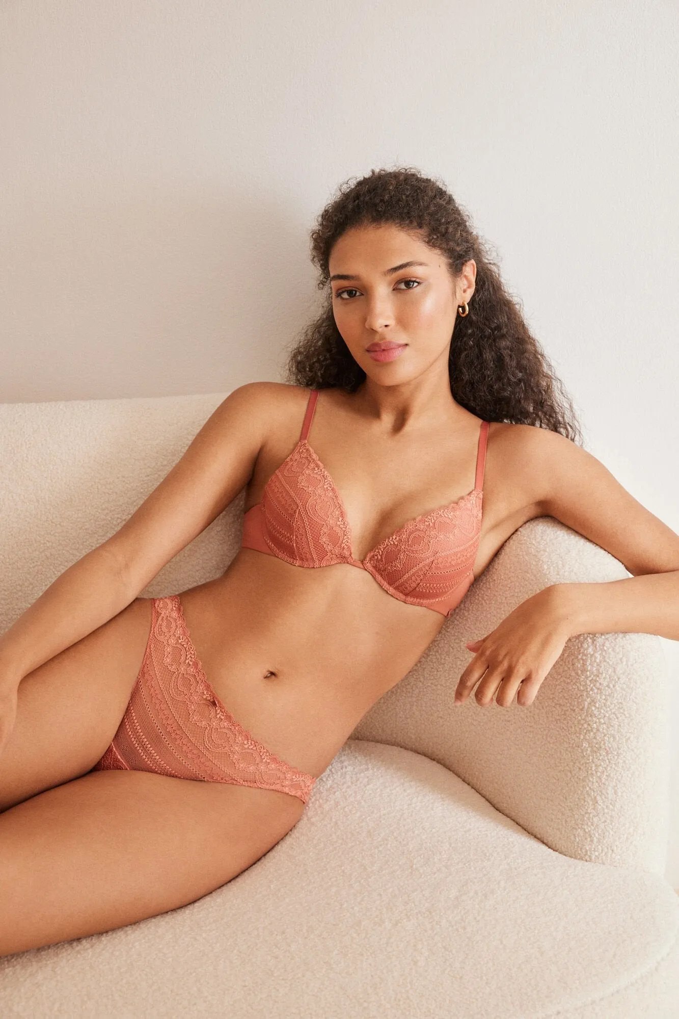 GORGEOUS coral microfibre lace push-up bra