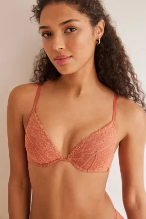 GORGEOUS coral microfibre lace push-up bra