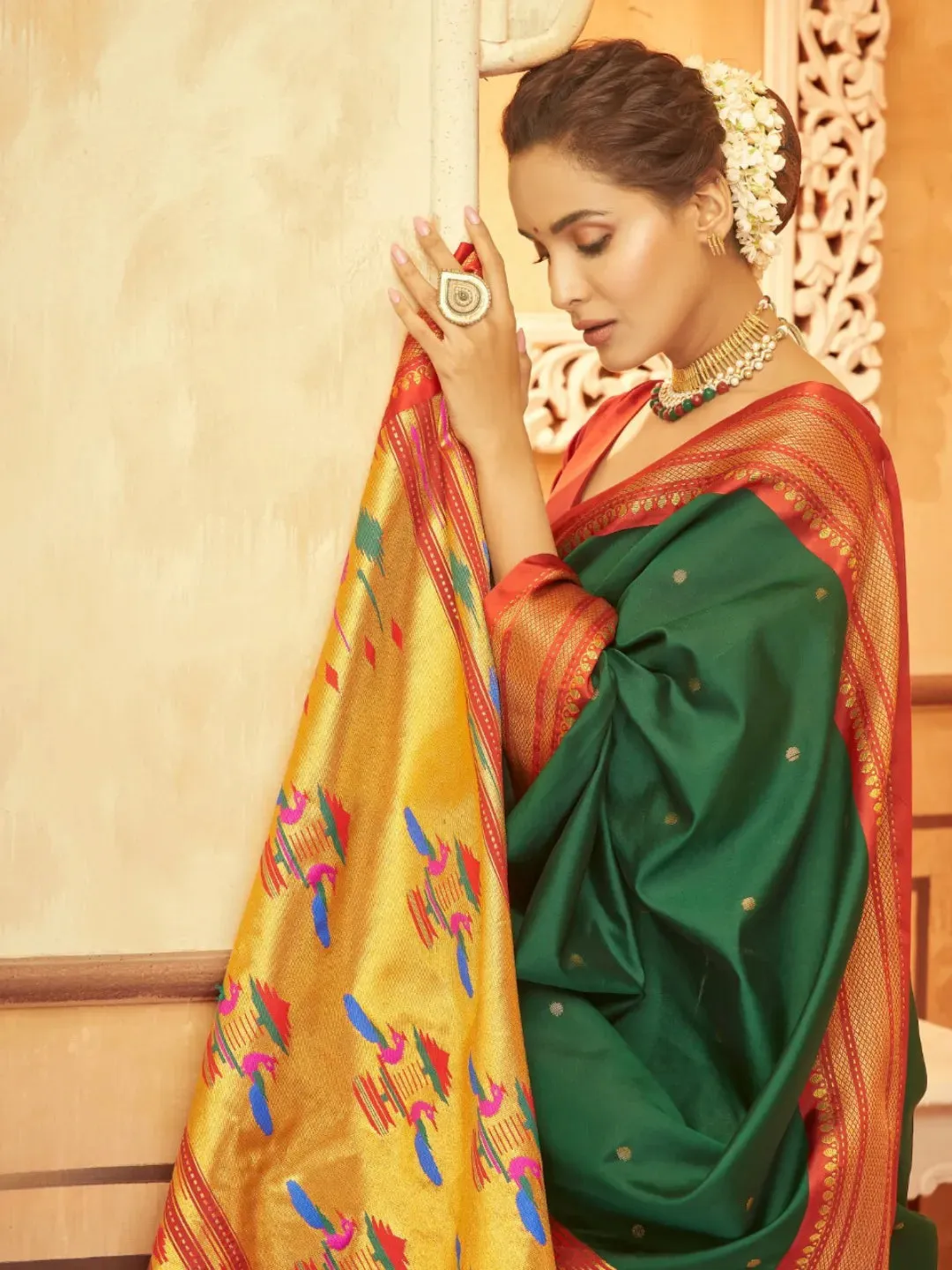 Gorgeous Green Pure Aniruddh Silk Pathani Saree