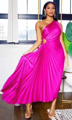 Gorgeous  | One-Shoulder Cutout Asymmetrical Dress - Magenta