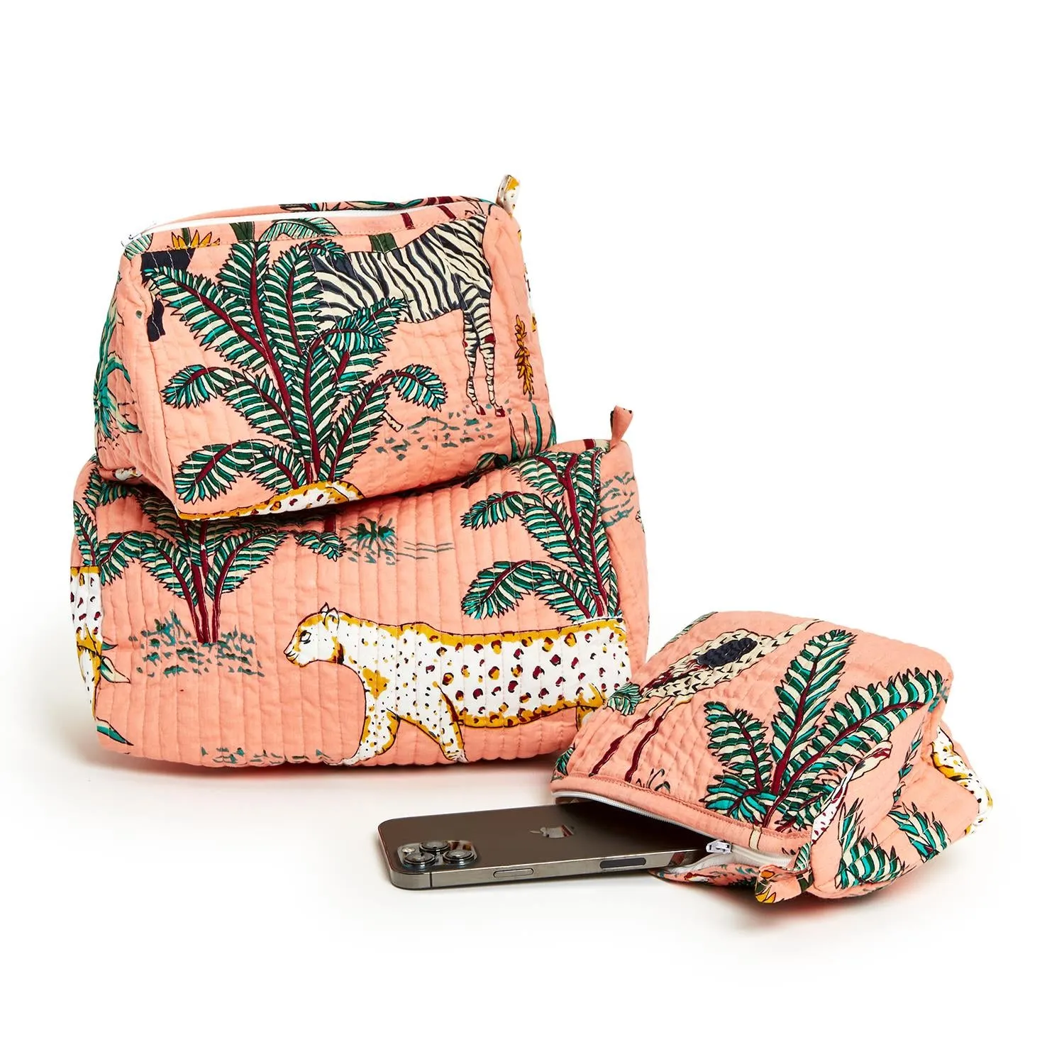 Hand-Printed Tropical Island Cosmetic Bag