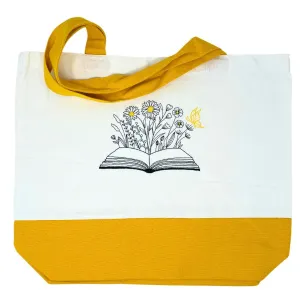 Handcrafted Book Lover's Tote with Blooming Pages Embroidered Tote Bag