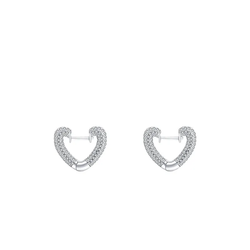 Heart Shaped Zircon-Studded Sterling Silver Earrings by Planderful Collection