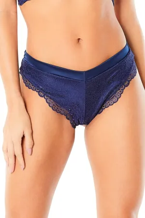 High Leg Lined Thong With Crossing Back Straps - Estate Blue - Small