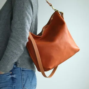 Large Slouchy Hobo Crossbody - Tan Pebble