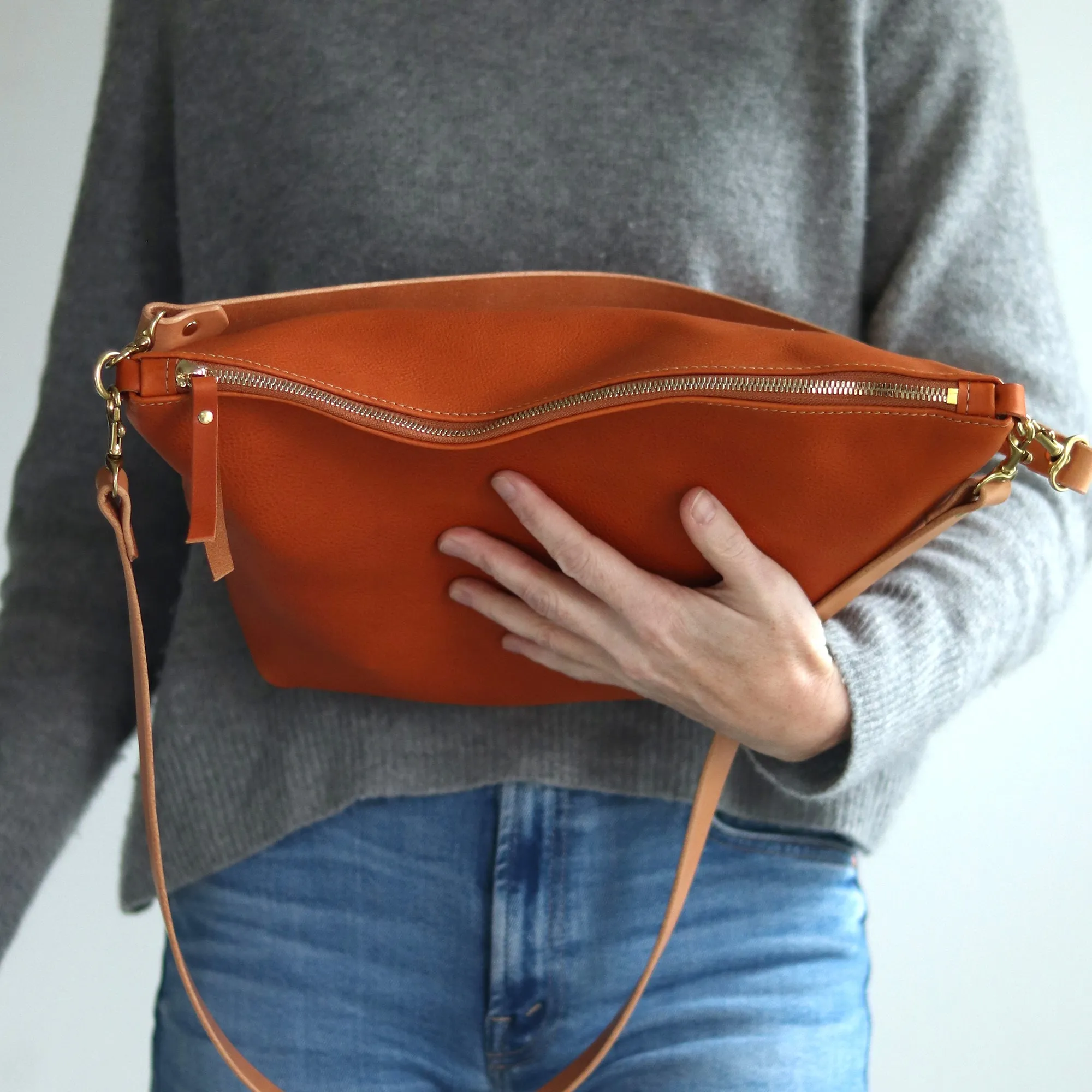 Large Slouchy Hobo Crossbody - Tan Pebble