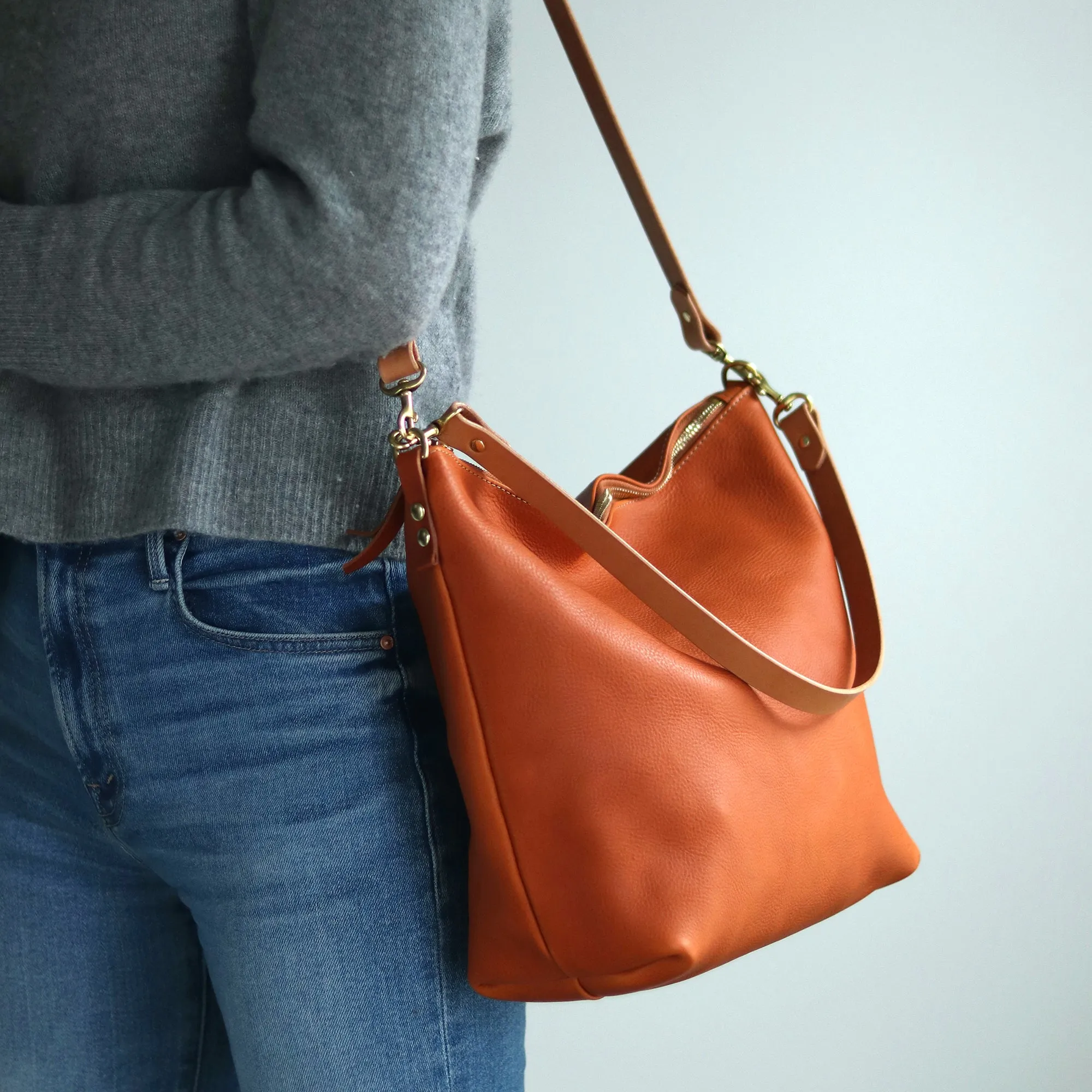 Large Slouchy Hobo Crossbody - Tan Pebble