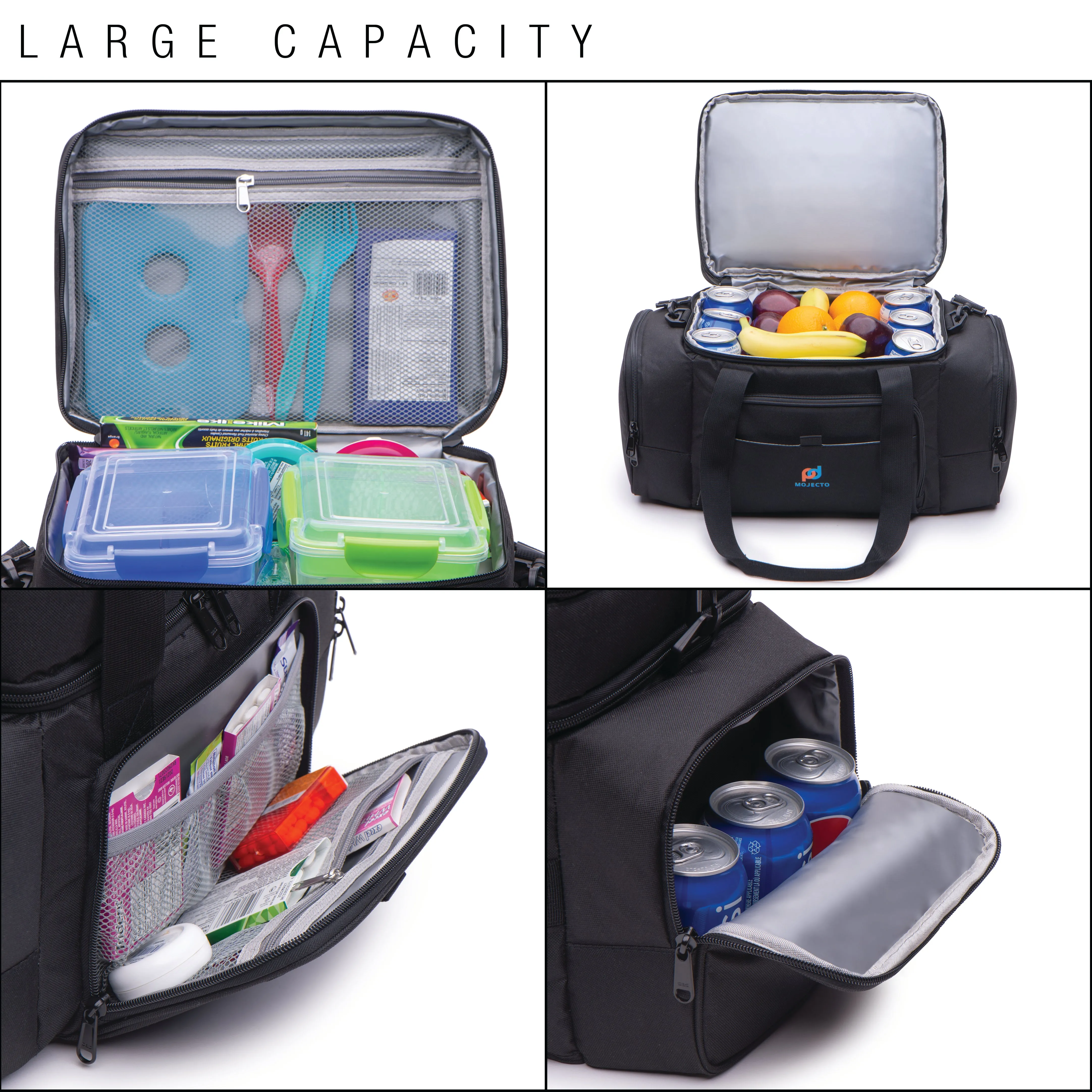 Leakproof Cooler Lunch Bag (16.5x12x9 In). Multiple Insulated Compartments, Heavy Duty Fabric.