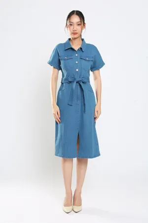 Lisbon Midi Denim Dress in Light Wash