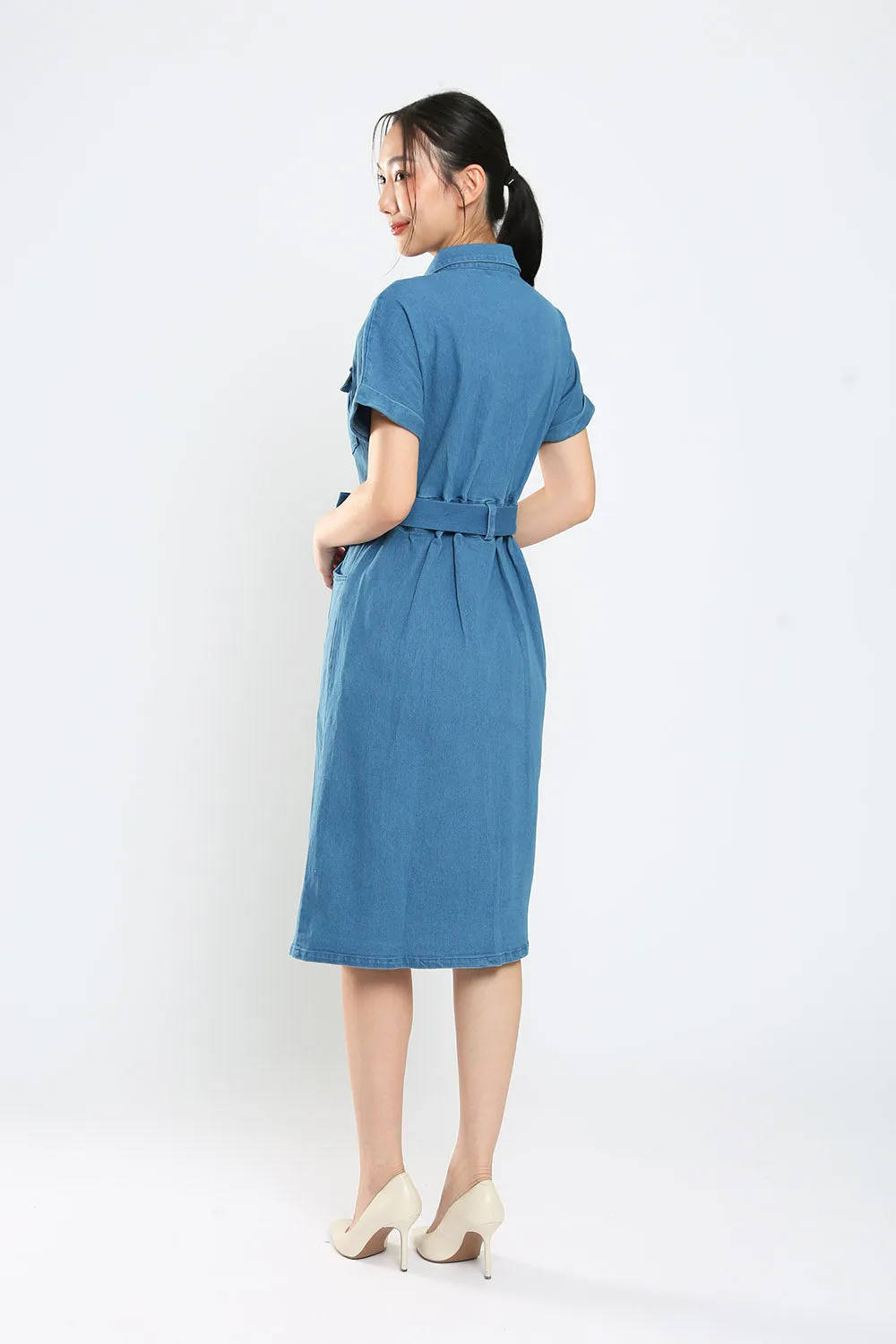 Lisbon Midi Denim Dress in Light Wash