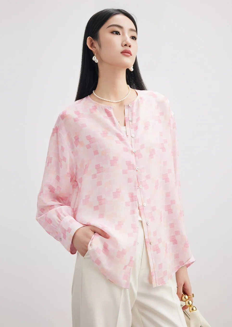 LOOSE FAIRY SILK PRINT SHIRT