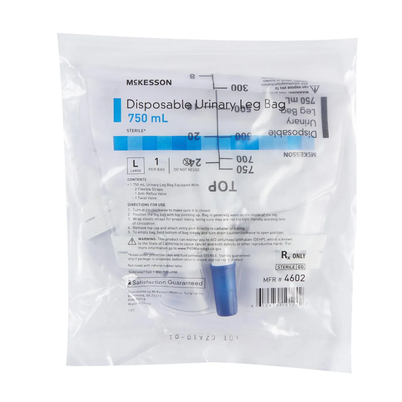 McKesson Urinary Leg Bag with Anti-Reflux Valve, 750 mL