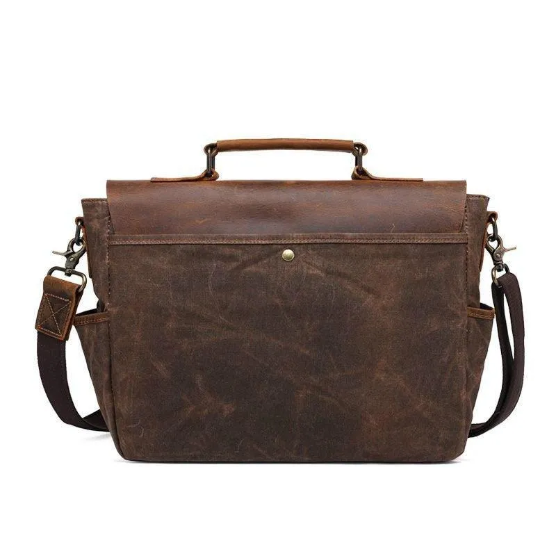 Mens Waxed Canvas Messenger Bag for Laptop