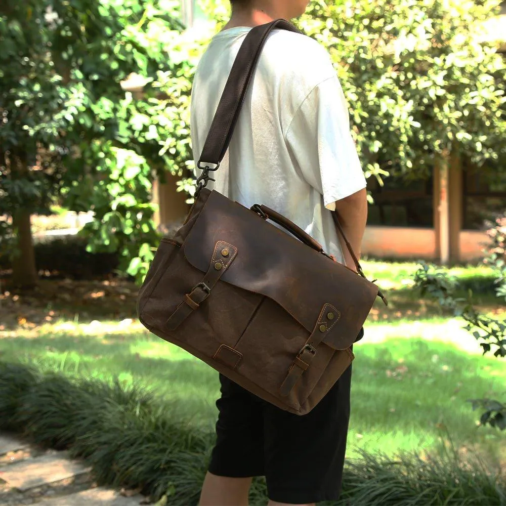 Mens Waxed Canvas Messenger Bag for Laptop